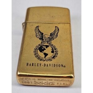 Zippo Harley-Davidson Lighter Slimm Gold Good 1932 1991 Anniversary Brass Eagle
